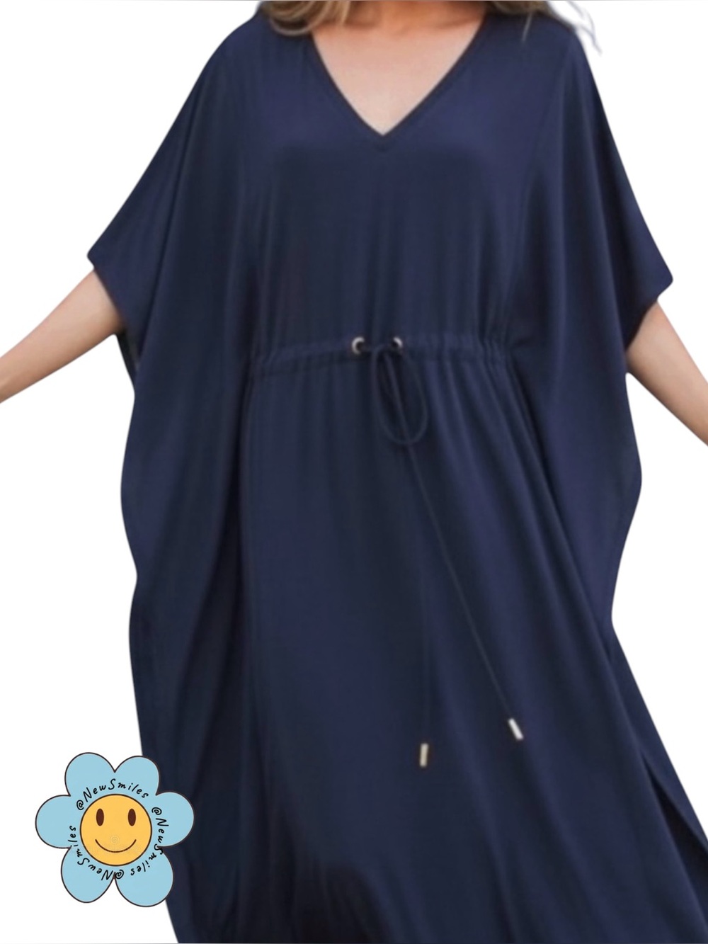 Calvin Klein ~ Bat Wing ~ Maxi Dress ~ Navy ~ V-Neck ~ Drawstring ~ Sleeveless